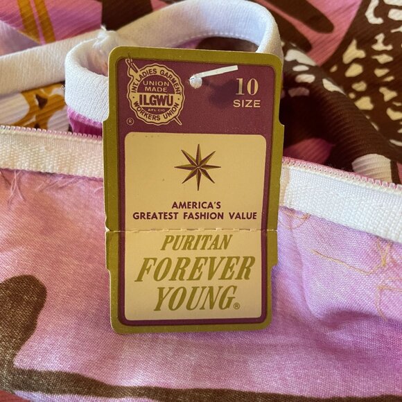 60s Vintage Deadstock Puritan Forever Young Green & Purple Flutter Sleeve Dress - Picture 7 of 8